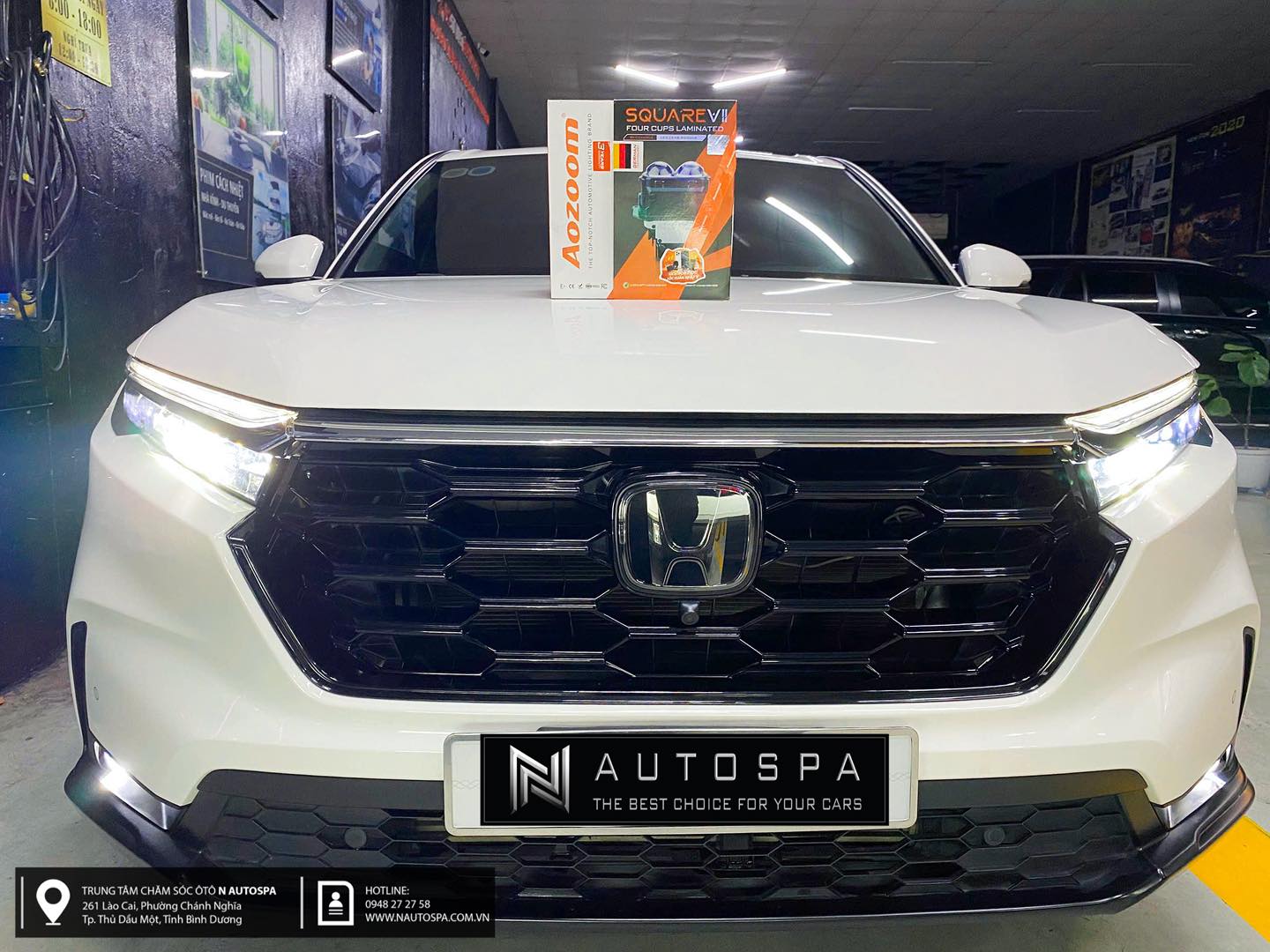 Nâng cấp ánh sáng cho Honda CRV bằng đèn Bi LED Square V2 AoZoom