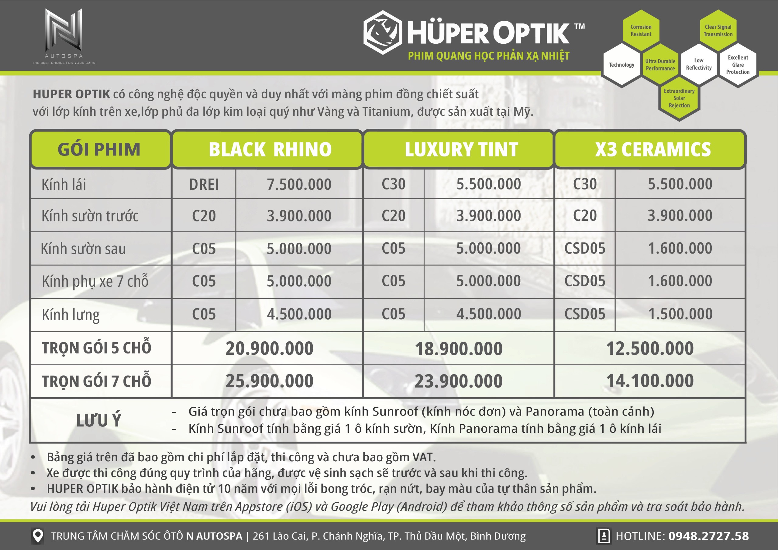 Bảng Giá Phim Cách Nhiệt Huper Optik