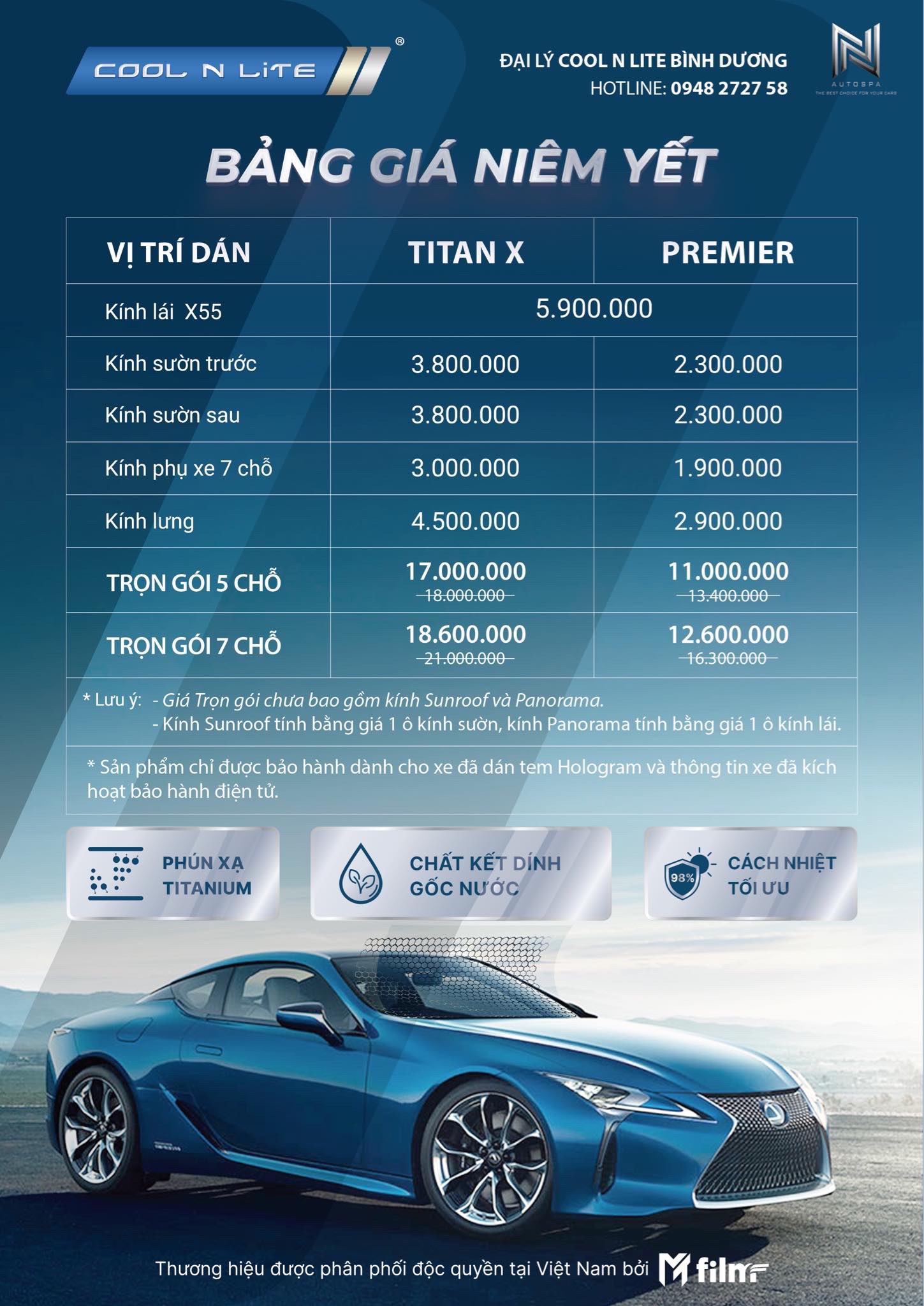 Bảng Giá Phim Cách Nhiệt Cool N Lite Cao Cấp 